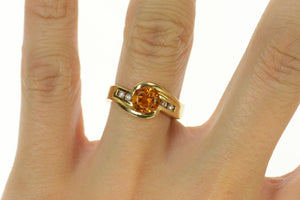 14K Citrine Diamond Wavy Bypass Statement Ring Size 6.75 Yellow Gold