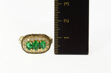 Load image into Gallery viewer, 14K Art Deco 2.00 Ctw Emerald Diamond Enamel Ring Size 8 Yellow Gold