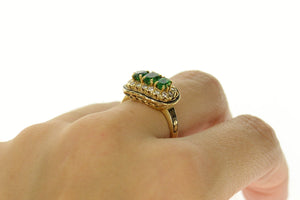 14K Art Deco 2.00 Ctw Emerald Diamond Enamel Ring Size 8 Yellow Gold