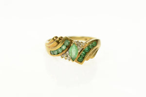 10K Marquise Emerald Diamond Accent Bypass Ring Size 7 Yellow Gold