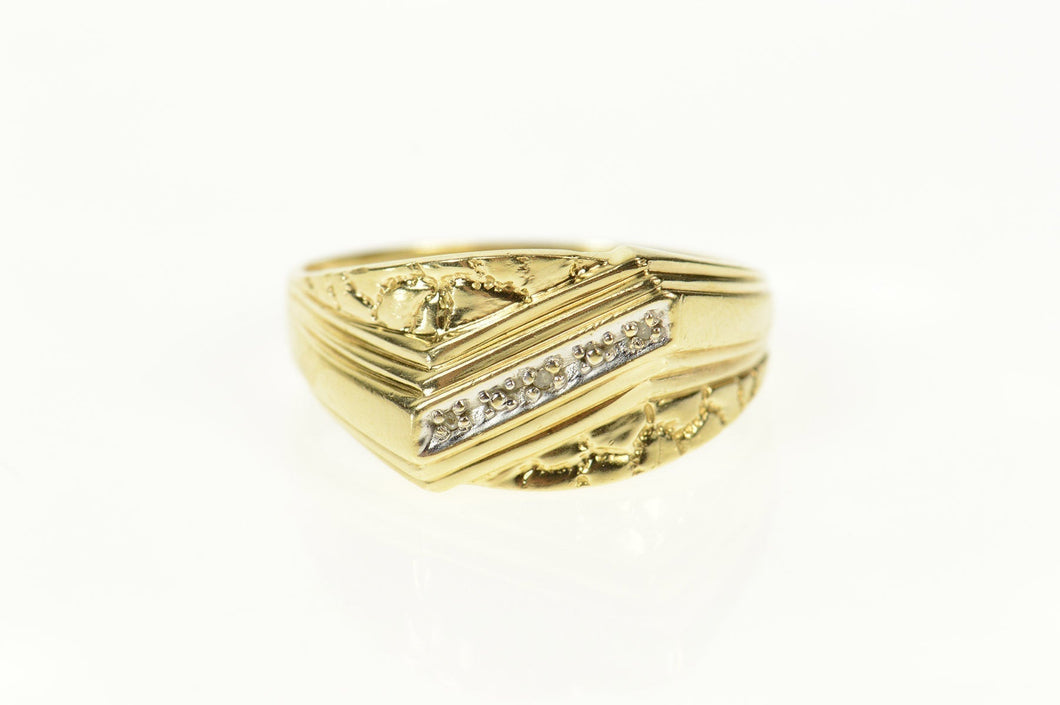 10K Textured Nugget Diamond Striped Squared Ring Size 9.25 Yellow Gold