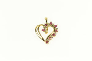 10K Ruby Diamond Classic Wavy Heart Love Symbol Pendant Yellow Gold