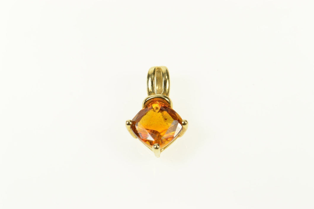 14K Cushion Syn. Citrine Solitaire Statement Pendant Yellow Gold