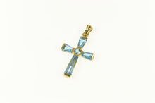 Load image into Gallery viewer, 10K Blue Topaz Baguette Cross Christian Faith Pendant Yellow Gold