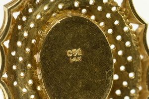 14K Retro Ornate Scalloped Ruby Oval Locket Pendant Yellow Gold