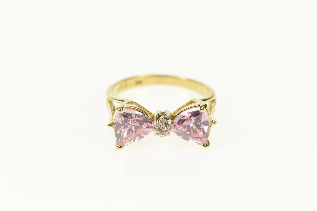 14K Trillion Pink Cubic Zirconia Diamond Bow Ring Size 3.25 Yellow Gold