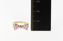 Load image into Gallery viewer, 14K Trillion Pink Cubic Zirconia Diamond Bow Ring Size 3.25 Yellow Gold