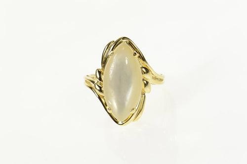 14K Marquise Mother of Pearl Ornate Bypass Ring Size 7.25 Yellow Gold