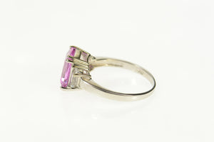 10K Emerald Cut Pink CZ Baguette Accent Ring Size 8 White Gold