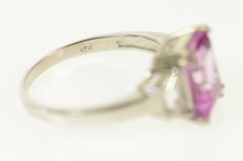Load image into Gallery viewer, 10K Emerald Cut Pink CZ Baguette Accent Ring Size 8 White Gold