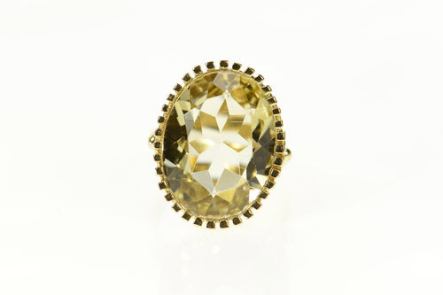 14K Oval Prasiolite Ornate Filigree Statement Ring Size 6.5 Yellow Gold