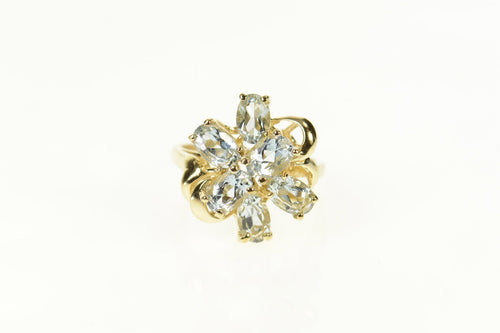 10K Oval Blue Topaz Cluster Bypass Cocktail Ring Size 6.25 Yellow Gold
