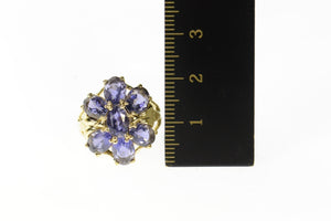 14K Oval Iolite Flower Cluster Cocktail Ring Size 6 Yellow Gold
