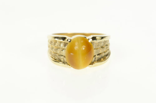 10K Retro Tiger's Eye Woven Design Men's Ring Size 10 Yellow Gold