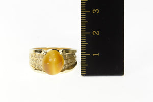 10K Retro Tiger's Eye Woven Design Men's Ring Size 10 Yellow Gold