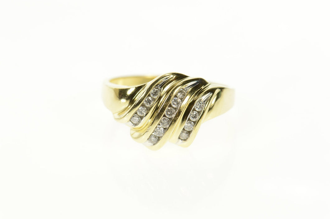 14K Wavy Tiered Diamond Channel Statement Ring Size 4.25 Yellow Gold