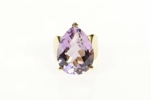 Load image into Gallery viewer, 10K Pear Amethyst Solitaire Statement Cocktail Ring Size 6 Yellow Gold