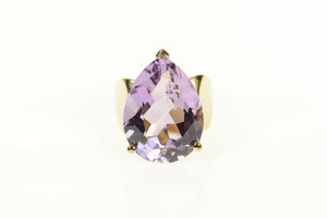 10K Pear Amethyst Solitaire Statement Cocktail Ring Size 6 Yellow Gold