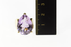10K Pear Amethyst Solitaire Statement Cocktail Ring Size 6 Yellow Gold