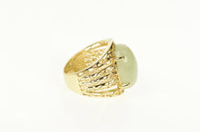 Load image into Gallery viewer, 14K Jadeite Cabochon Swirl Filigree Statement Ring Size 6 Yellow Gold