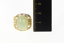 Load image into Gallery viewer, 14K Jadeite Cabochon Swirl Filigree Statement Ring Size 6 Yellow Gold