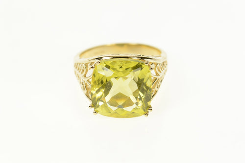 10K Square Cushion Faceted Syn. Peridot Statement Ring Size 11 Yellow Gold