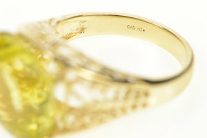 10K Square Cushion Faceted Syn. Peridot Statement Ring Size 11 Yellow Gold