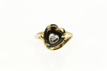 Load image into Gallery viewer, 10K Heart Black Onyx Diamond Bypass Retro Ring Size 5.5 Yellow Gold