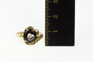 10K Heart Black Onyx Diamond Bypass Retro Ring Size 5.5 Yellow Gold