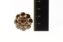 Load image into Gallery viewer, 14K Oval Garnet Halo Cluster Ornate Cocktail Ring Size 7.5 Yellow Gold