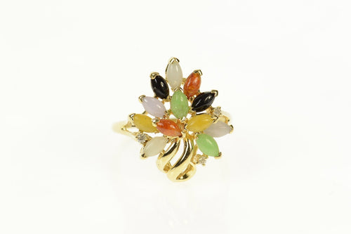 14K Marquise Multi-Colored Jade Diamond Accent Ring Size 10.25 Yellow Gold