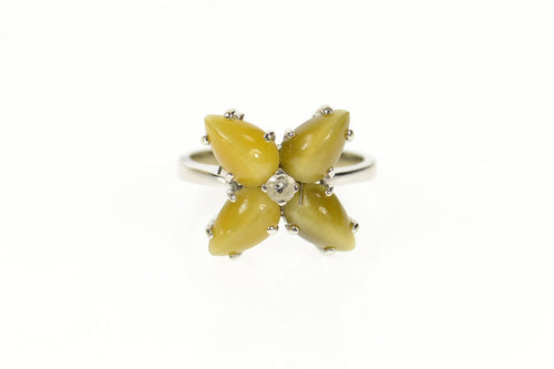 10K Retro Pear Tiger's Eye CZ Retro Flower Ring Size 5.5 White Gold