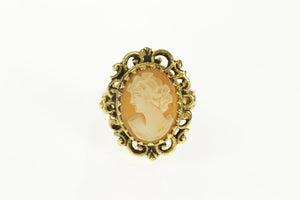 14K Retro Carved Shell Cameo Ornate Statement Ring Size 7.75 Yellow Gold