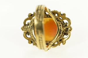 14K Retro Carved Shell Cameo Ornate Statement Ring Size 7.75 Yellow Gold