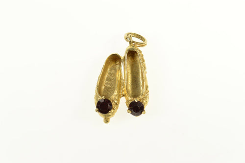 14K Garnet Ornate Slippers Ballet Dance Shoes Charm/Pendant Yellow Gold