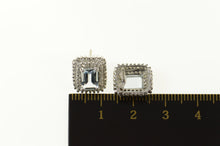 Load image into Gallery viewer, 10K Emerald Cut Aquamarine Diamond Halo Stud Earrings White Gold