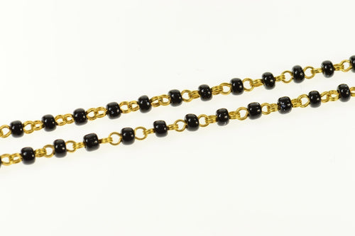 18K Black Onyx Beaded Ornate Statement Mourning Necklace 18.75