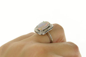 18K Massive 15.5x9.5mm Opal 1.25 Ctw Diamond Ring Size 8 White Gold