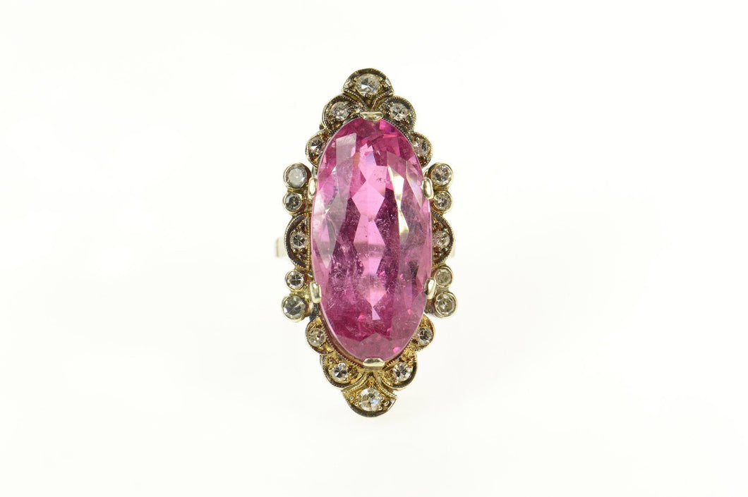 14K Art Deco 19.30 Ctw Pink Tourmaline Diamond Ring Size 6.75 Yellow Gold