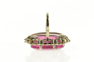 14K Art Deco 19.30 Ctw Pink Tourmaline Diamond Ring Size 6.75 Yellow Gold