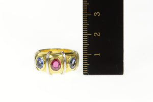 18K Natural Ruby Sapphire Banded Statement Ring Size 7.75 Yellow Gold