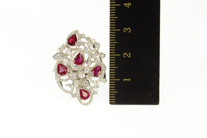 18K Pear Syn. Ruby 2.00 Ctw Diamond Cocktail Ring Size 7.25 White Gold