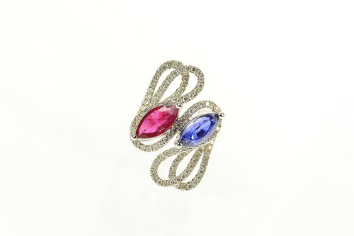 18K Ctw Ruby Sapphire Diamond Bypass Ring Size 7.25 White Gold