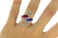 Load image into Gallery viewer, 18K Ctw Ruby Sapphire Diamond Bypass Ring Size 7.25 White Gold
