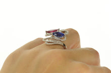 Load image into Gallery viewer, 18K Ctw Ruby Sapphire Diamond Bypass Ring Size 7.25 White Gold