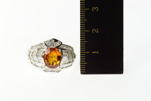 18K 5.23 Ctw Orange Sapphire Diamond Engagement Ring Size 7.8 White Gold