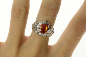 18K 5.23 Ctw Orange Sapphire Diamond Engagement Ring Size 7.8 White Gold