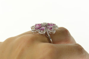 14K 7.10 Ctw Pink Sapphire Diamond Cocktail Ring Size 8 White Gold