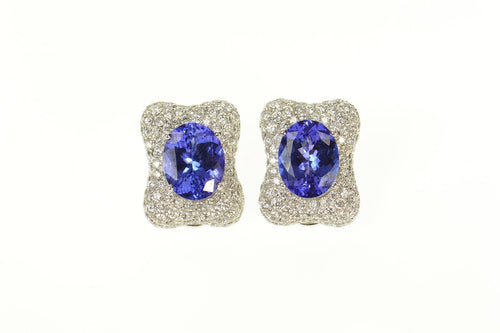 18K Oval Tanzanite Pave Diamond French Clip Earrings White Gold