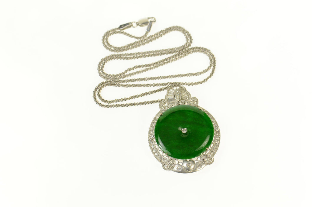 14K Ornate Jadeite Round 1.25 Ctw Diamond Necklace 20